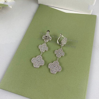 [AuraEcho Jewelry]CLOVER 3 MOTIF DIAMOND SILVER DROP EARRINGS
