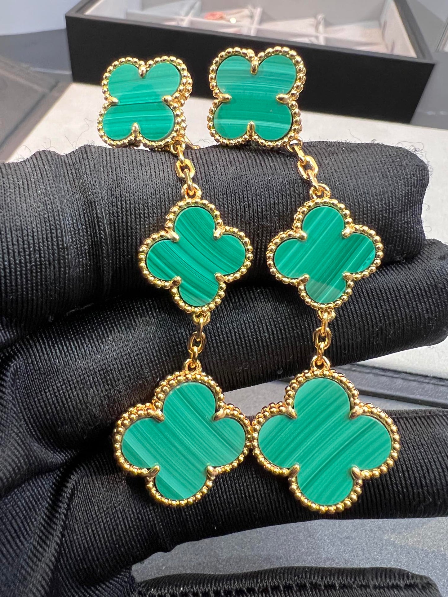 [AuraEcho Jewelry]CLOVER MALACHITE 3 MOTIFS GOLD