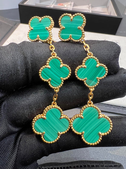 [AuraEcho Jewelry]CLOVER MALACHITE 3 MOTIFS GOLD