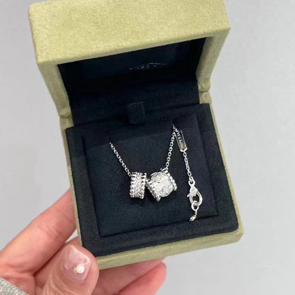 [AuraEcho Jewelry]PERLEE DOUBLE PENDANT SILVER DIAMOND NECKLACE