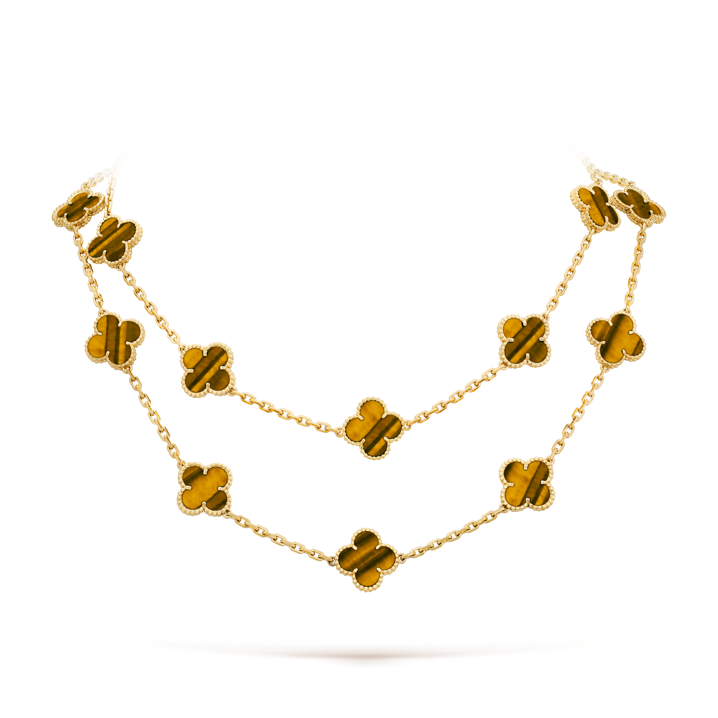 [AuraEcho Jewelry]CLOVER 20 MOTIFS TIGER EYE NECKLACE