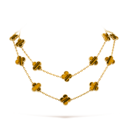 [AuraEcho Jewelry]CLOVER 20 MOTIFS TIGER EYE NECKLACE