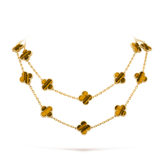 [AuraEcho Jewelry]CLOVER 20 MOTIFS TIGER EYE NECKLACE