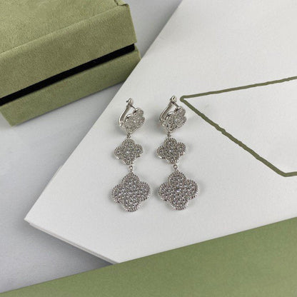 [AuraEcho Jewelry]CLOVER 3 MOTIF DIAMOND SILVER DROP EARRINGS