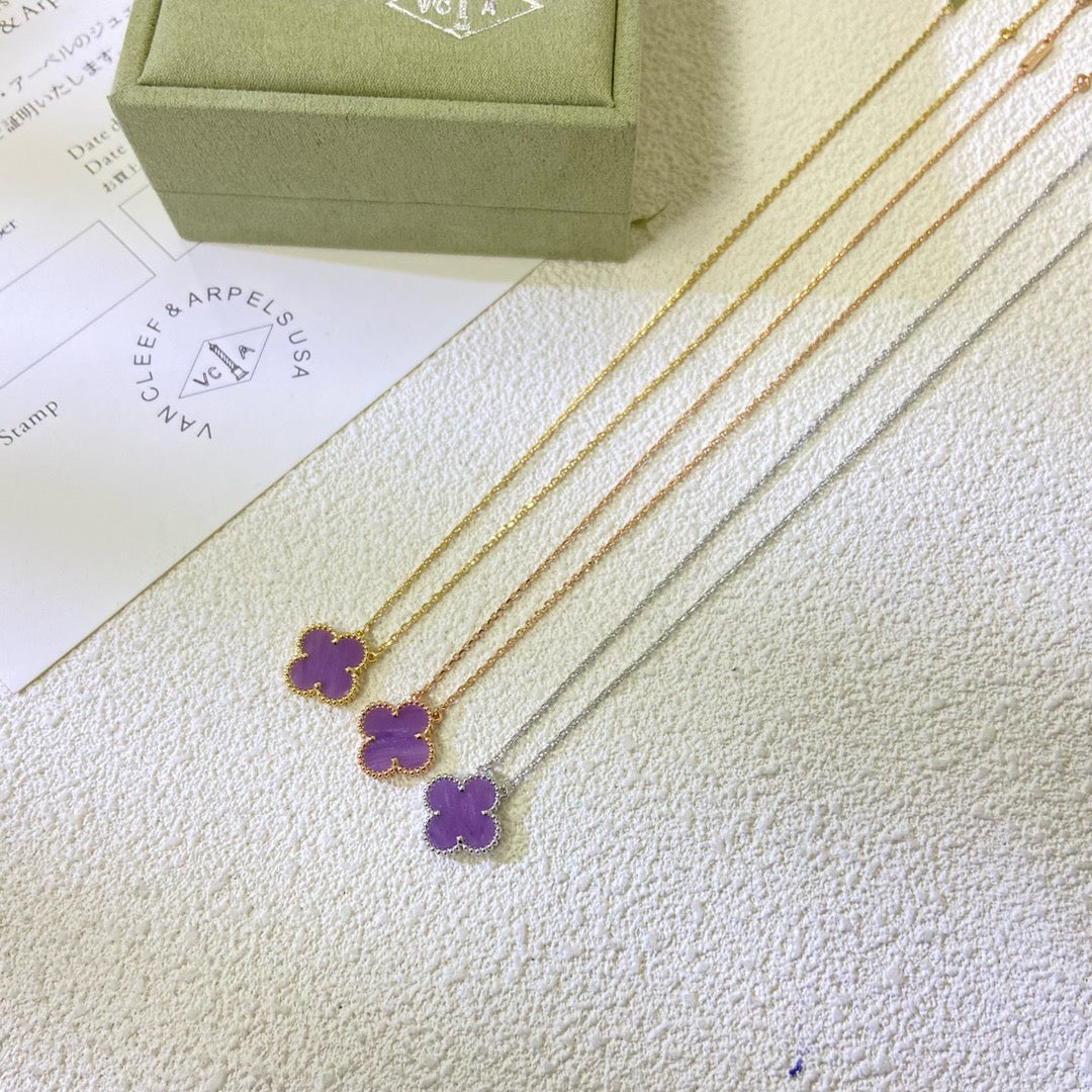 [AuraEcho Jewelry]CLOVER 15MM PURPLE VIOLET NECKLACE