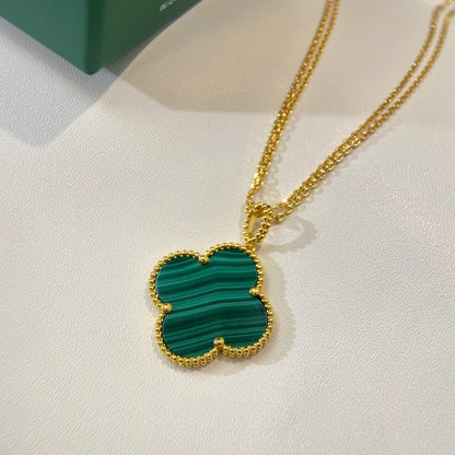 [AuraEcho Jewelry]CLOVER 25MM MALACHITE GOLD NECKLACE