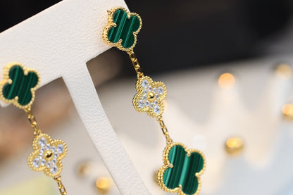 [AuraEcho Jewelry]CLOVER EARRINGS GOLD MALACHITE DIAMOND 3 MOTIF