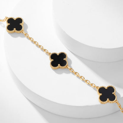 [AuraEcho Jewelry]CLOVER 10 MOTIFS ONYX NECKLACE