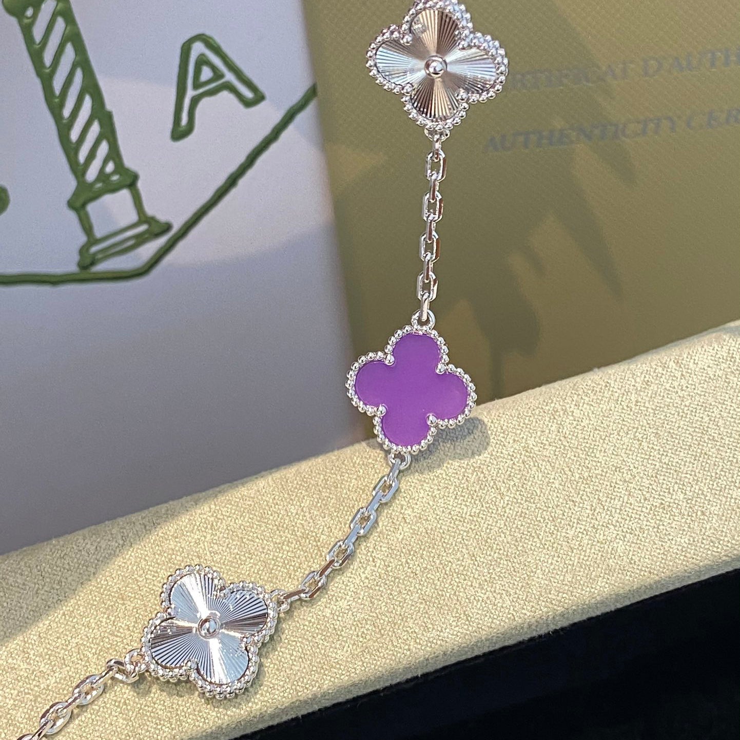 [AuraEcho Jewelry]CLOVER  5 MOTIFS  PURPLE VIOLET BRACELET SILVER