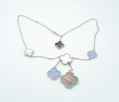 [AuraEcho Jewelry]CLOVER MOP CHALCEDONY NECKLACE SILVER 6 MOTIF