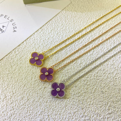 [AuraEcho Jewelry]CLOVER 15MM DIAMOND PURPLE VIOLET NECKLACE