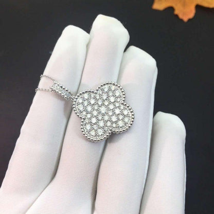 [AuraEcho Jewelry]CLOVER 25MM SILVER FULL DIAMOND BIG CLOVER NECKLACE