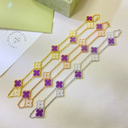 [AuraEcho Jewelry]CLOVER 10 MOTIFS PURPLE VIOLET DIAMOND NECKLACE