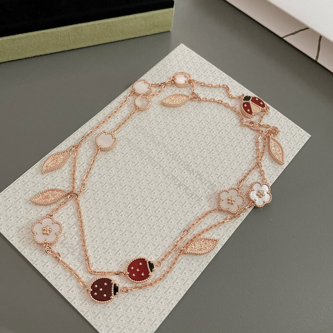 [AuraEcho Jewelry]LUCKY SPRING 15 MOTIFS ROSE GOLD NECKLACE