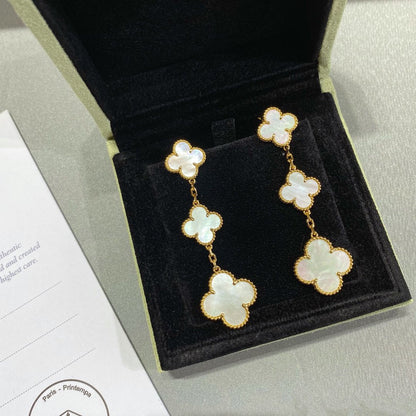 [AuraEcho Jewelry]CLOVER MOP 3 MOTIFS GOLD EARRINGS