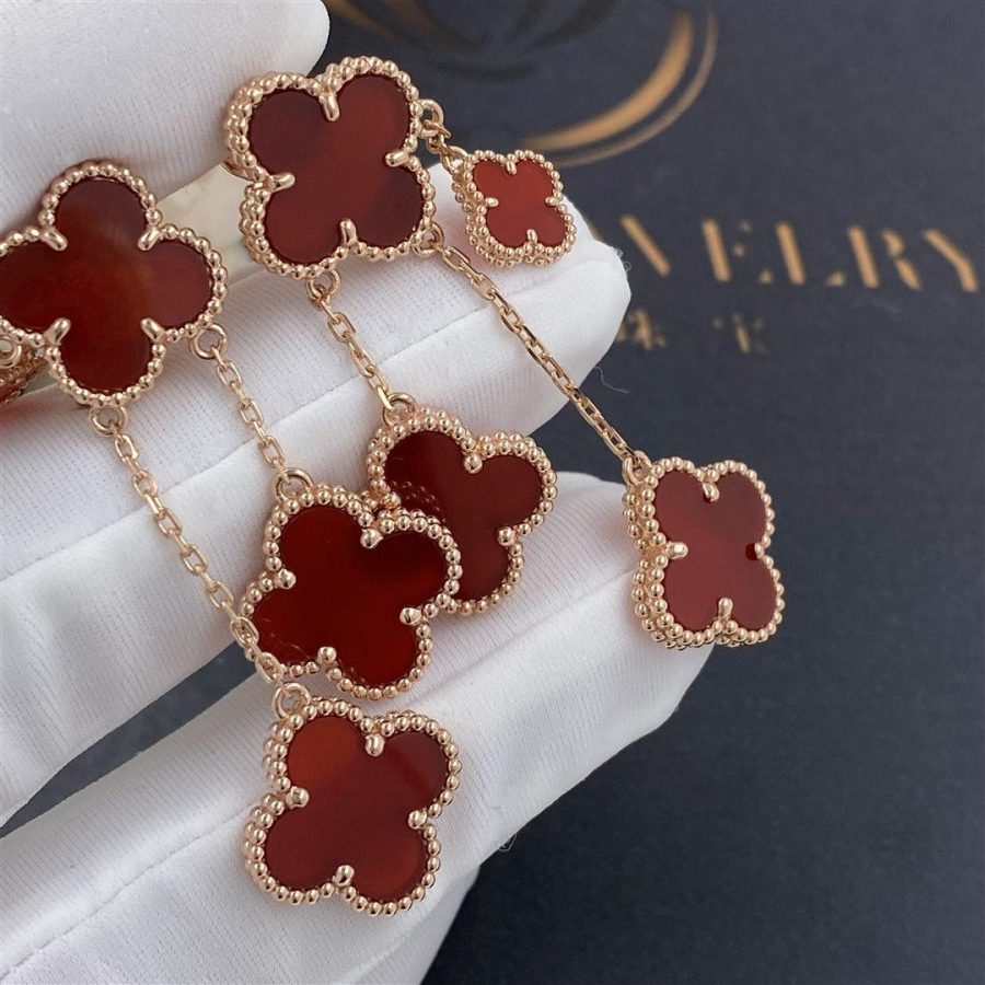 [AuraEcho Jewelry]CLOVER EARRINGS CARNELIAN 4 MOTIFS PINK GOLD