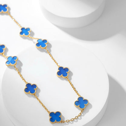 [AuraEcho Jewelry]CLOVER 10 MOTIFS BLUE AGATE NECKLACE