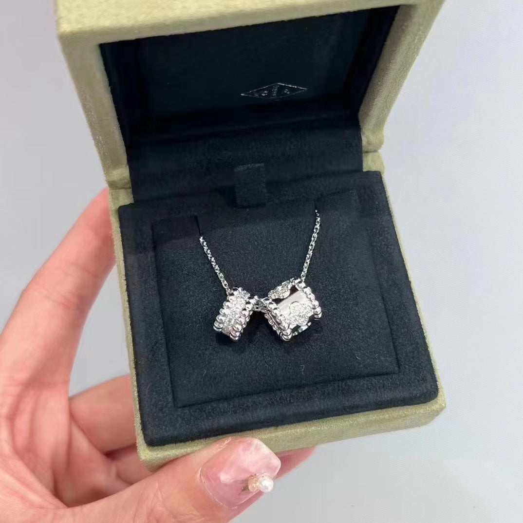 [AuraEcho Jewelry]PERLEE DOUBLE PENDANT SILVER DIAMOND NECKLACE