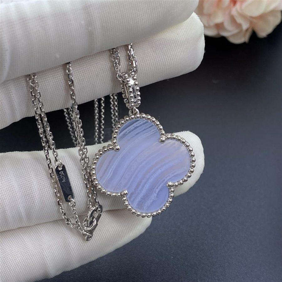 [AuraEcho Jewelry]CLOVER SILVER CHALCEDONY BIG CLOVER NECKLACE