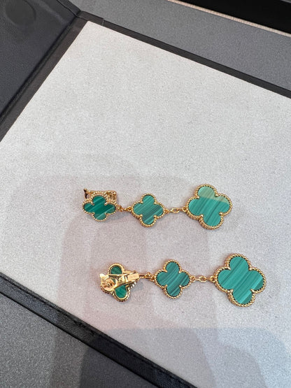 [AuraEcho Jewelry]CLOVER MALACHITE 3 MOTIFS GOLD