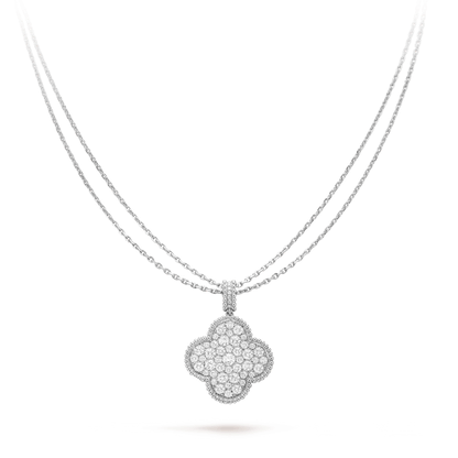 [AuraEcho Jewelry]CLOVER 25MM SILVER FULL DIAMOND BIG CLOVER NECKLACE