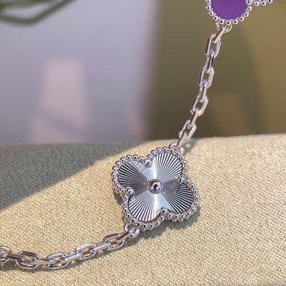[AuraEcho Jewelry]CLOVER  5 MOTIFS  PURPLE VIOLET BRACELET SILVER