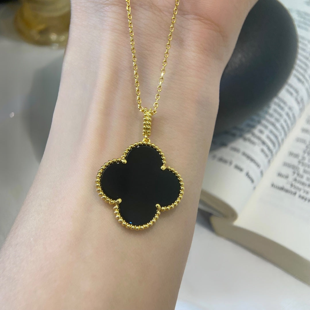 [AuraEcho Jewelry]CLOVER 25MM NECKLACE GOLD ONYX