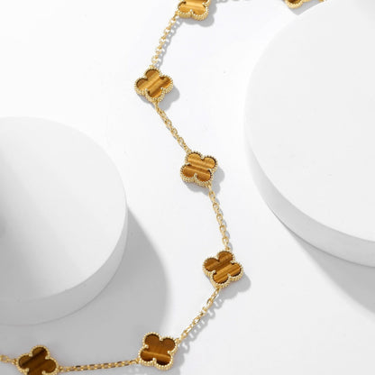 [AuraEcho Jewelry]CLOVER 20 MOTIFS TIGER EYE NECKLACE