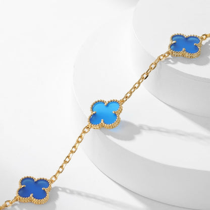 [AuraEcho Jewelry]CLOVER 10 MOTIFS BLUE AGATE NECKLACE