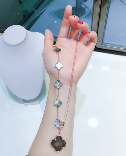 [AuraEcho Jewelry]COMBINED BRACELET 5 MOTIFS AND NECKLACE DARK MOP ROSE GOLD