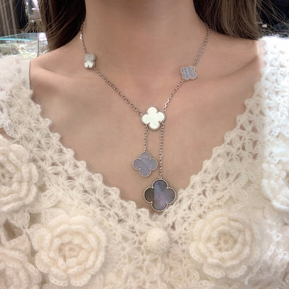 [AuraEcho Jewelry]CLOVER MOP CHALCEDONY NECKLACE SILVER 6 MOTIF