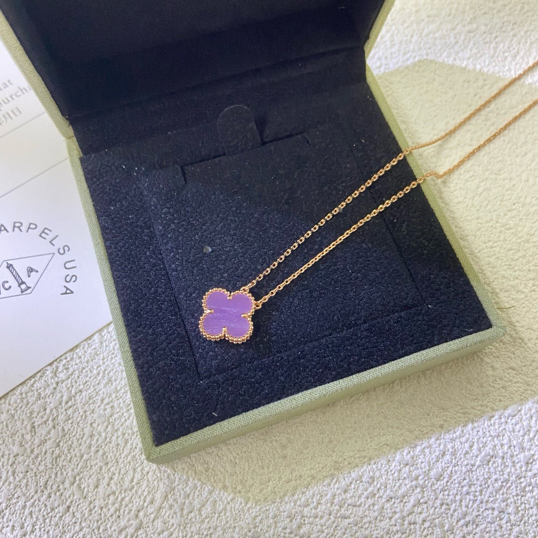 [AuraEcho Jewelry]CLOVER 15MM PURPLE VIOLET NECKLACE