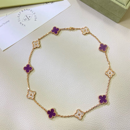 [AuraEcho Jewelry]CLOVER 10 MOTIFS PURPLE VIOLET DIAMOND NECKLACE