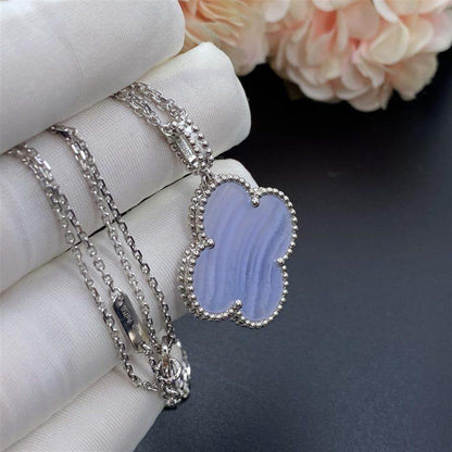 [AuraEcho Jewelry]CLOVER SILVER CHALCEDONY BIG CLOVER NECKLACE