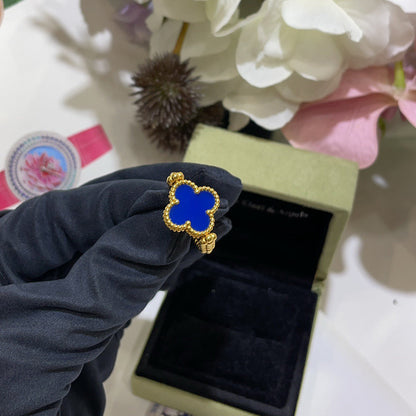 [AuraEcho Jewelry]CLOVER RIVERSIBLE BLUE AGATE RING
