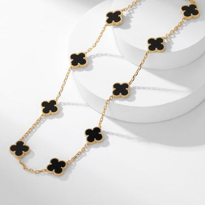 [AuraEcho Jewelry]CLOVER 10 MOTIFS ONYX NECKLACE