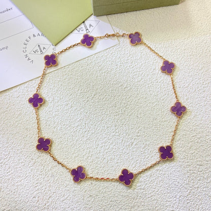 [AuraEcho Jewelry]CLOVER 10 MOTIFS PURPLE VIOLET NECKLACE