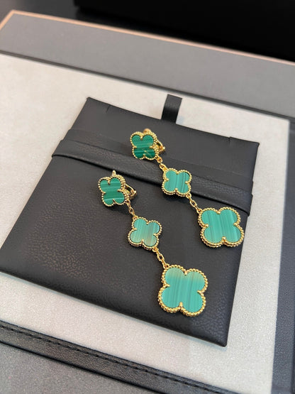 [AuraEcho Jewelry]CLOVER MALACHITE 3 MOTIFS GOLD