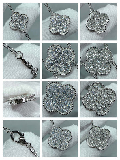 [AuraEcho Jewelry]CLOVER 6 MOTIF DIAMOND PAVED NECKLACE