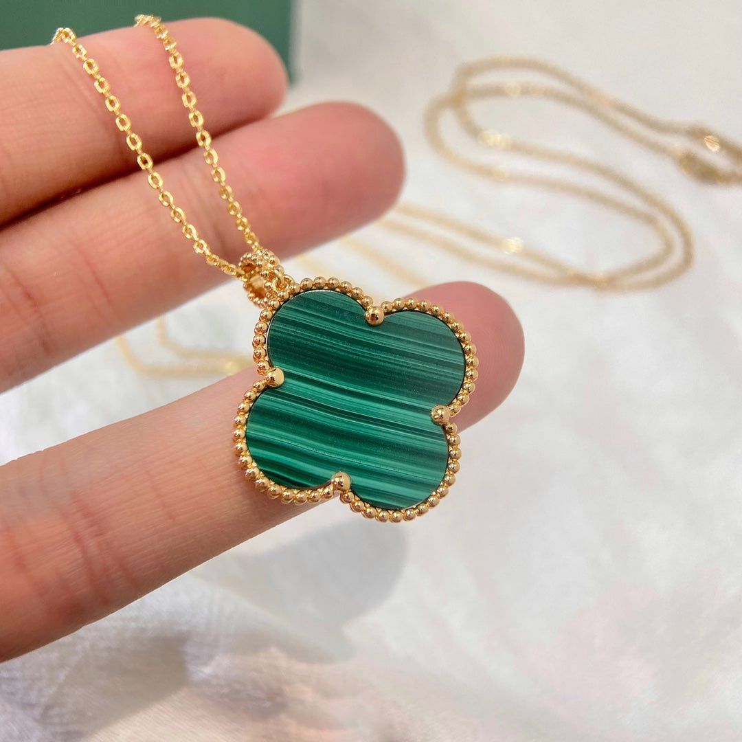 [AuraEcho Jewelry]CLOVER 25MM MALACHITE GOLD NECKLACE
