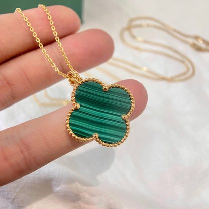 [AuraEcho Jewelry]CLOVER 25MM MALACHITE GOLD NECKLACE