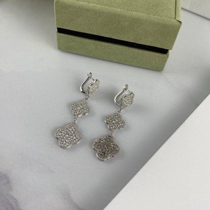 [AuraEcho Jewelry]CLOVER 3 MOTIF DIAMOND SILVER DROP EARRINGS