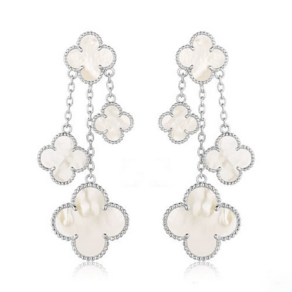 [AuraEcho Jewelry]CLOVER EARRINGS WHITE MOP 4 MOTIFS SILVER