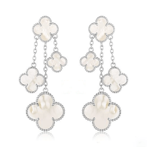[AuraEcho Jewelry]CLOVER EARRINGS WHITE MOP 4 MOTIFS SILVER