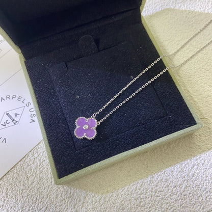 [AuraEcho Jewelry]CLOVER 15MM DIAMOND PURPLE VIOLET NECKLACE