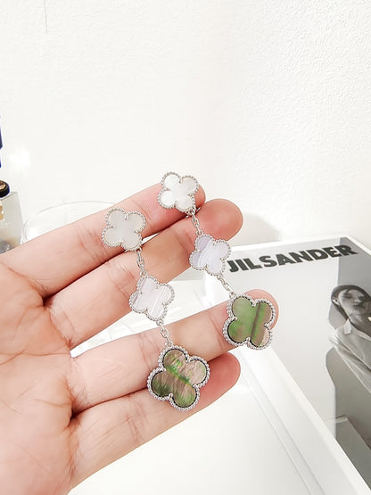 [AuraEcho Jewelry]CLOVER 3 MOTIFS CHALCEDONY DARK MOP SILVER EARRINGS
