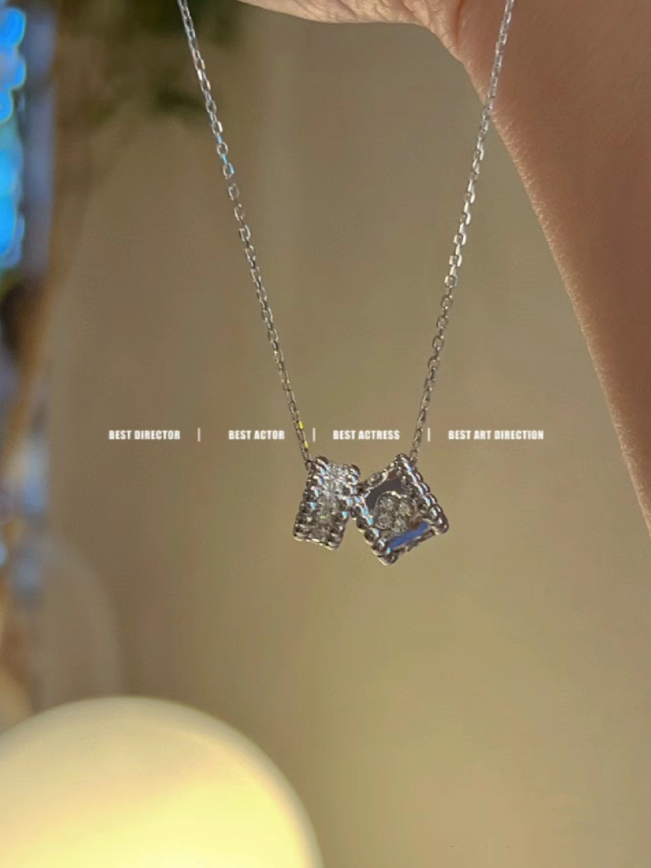 [AuraEcho Jewelry]PERLEE DOUBLE PENDANT SILVER DIAMOND NECKLACE