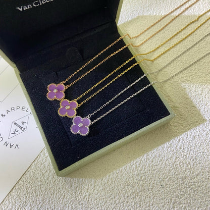 [AuraEcho Jewelry]CLOVER 15MM DIAMOND PURPLE VIOLET NECKLACE