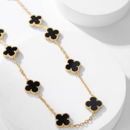 [AuraEcho Jewelry]CLOVER 10 MOTIFS ONYX NECKLACE