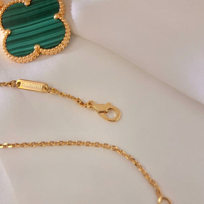 [AuraEcho Jewelry]CLOVER 25MM MALACHITE GOLD NECKLACE